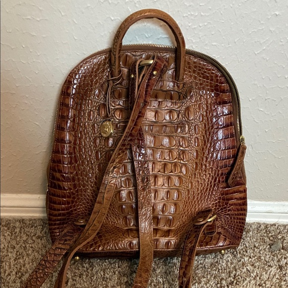 brahmin sadie croc embossed leather backpack - pecan melbourne Cami in interior zip pocket and key clip attachment offer effortless organization Brahmin Brown Croc-Embossed Backpack